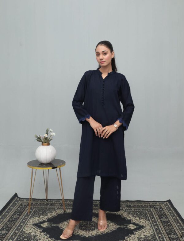 Navy embroidered Khaddar Suit