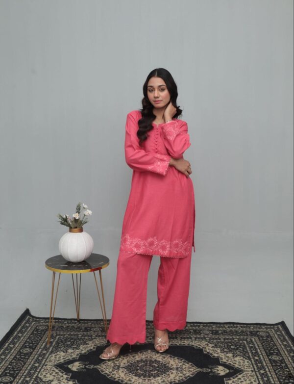 Pink Embroidered Khaddar Suit